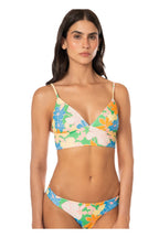 Maaji Tropic Lei Mirage Longline Triangle Bikini Top in Open Green, longline triangle detail