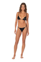 Maaji Eclipse Flora Zen Sliding Triangle Bikini Top in Black, front styling view