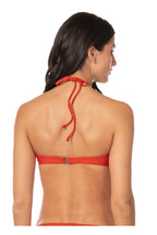 Maaji Red Jill Ring Bandeau Bikini Top in Red, back clasp and neck tie view