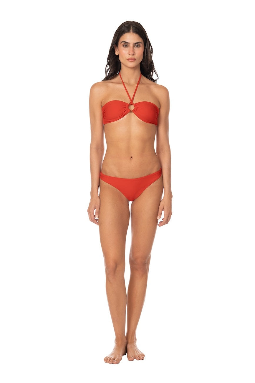 Maaji Red Jill Ring Bandeau Bikini Top in Red, front styling view