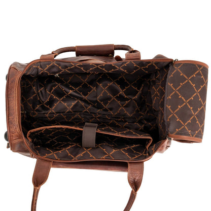 Greenwood “Pathfinder” Leather Wheeled Duffel Bag: Sandal