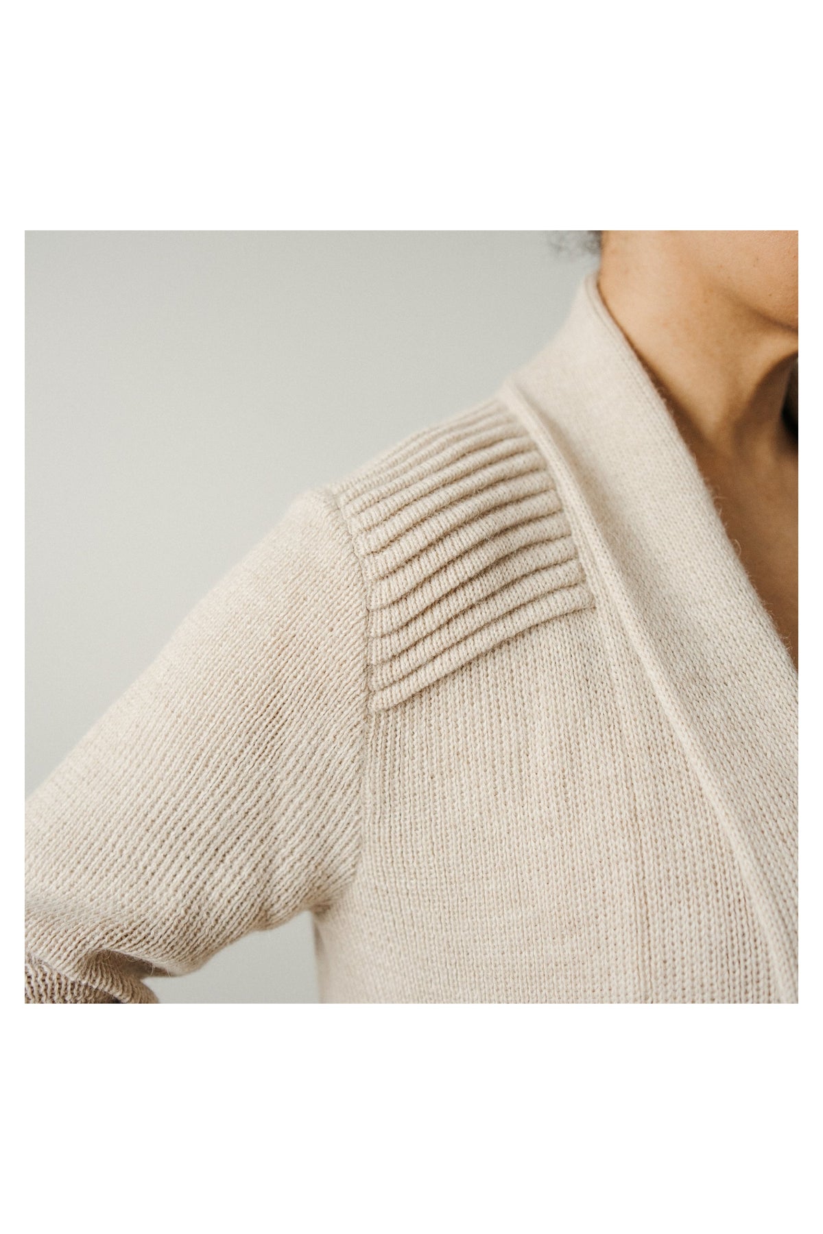 Pokoloko Long Cartier alpaca sweater in Chai Latte, long open-front silhouette