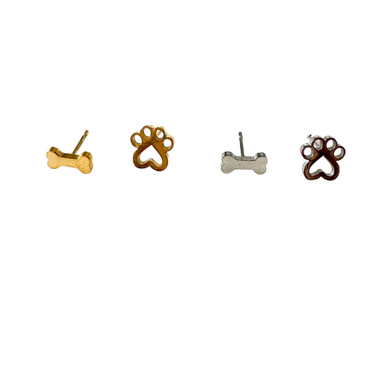 Royce and Oak Bone and Paw Earrings - Silver
