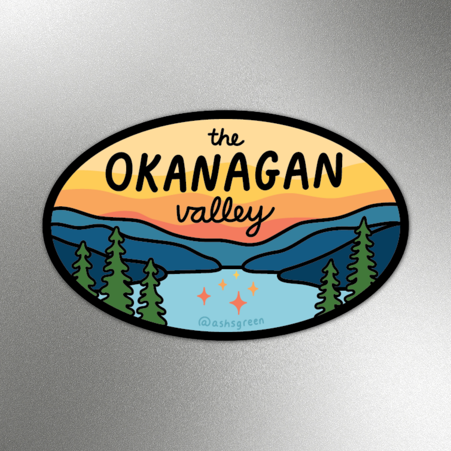 The Okanagan Valley -  retro oval fridge magnet