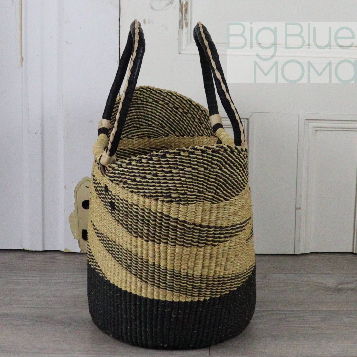 Big Blue Moma Bolga Basket - Large U Shopper - Natural Palette