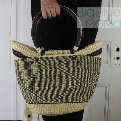 Big Blue Moma Bolga Basket - Large U Shopper - Natural Palette