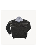 Pokoloko men's fleece-lined alpaca zip sweater in Charcoal with stand collar
