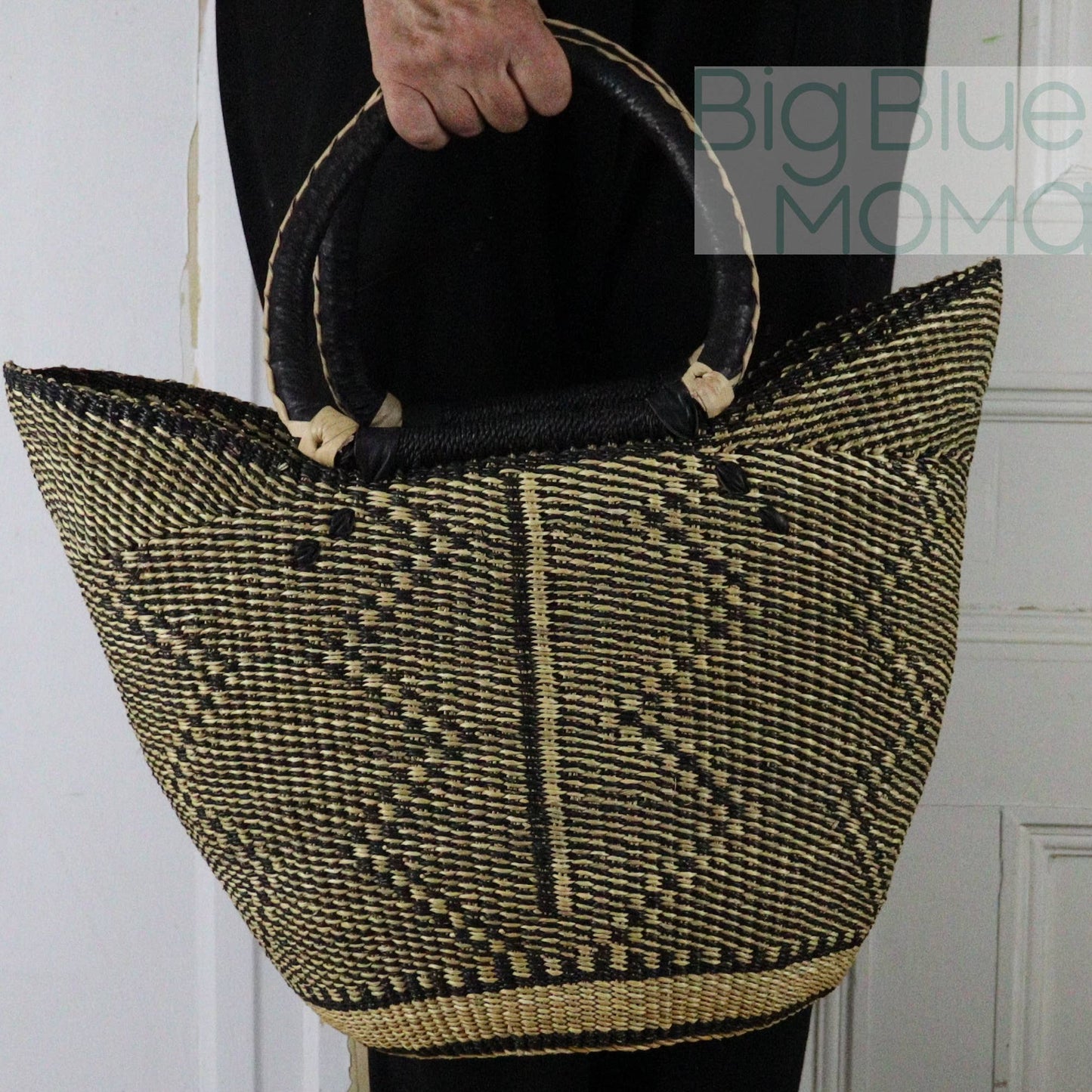 Big Blue Moma Bolga Basket - Large U Shopper - Natural Palette
