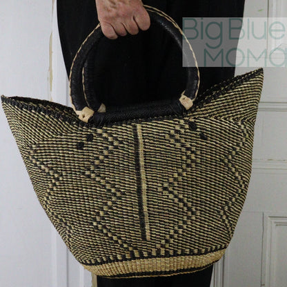 Big Blue Moma Bolga Basket - Large U Shopper - Natural Palette