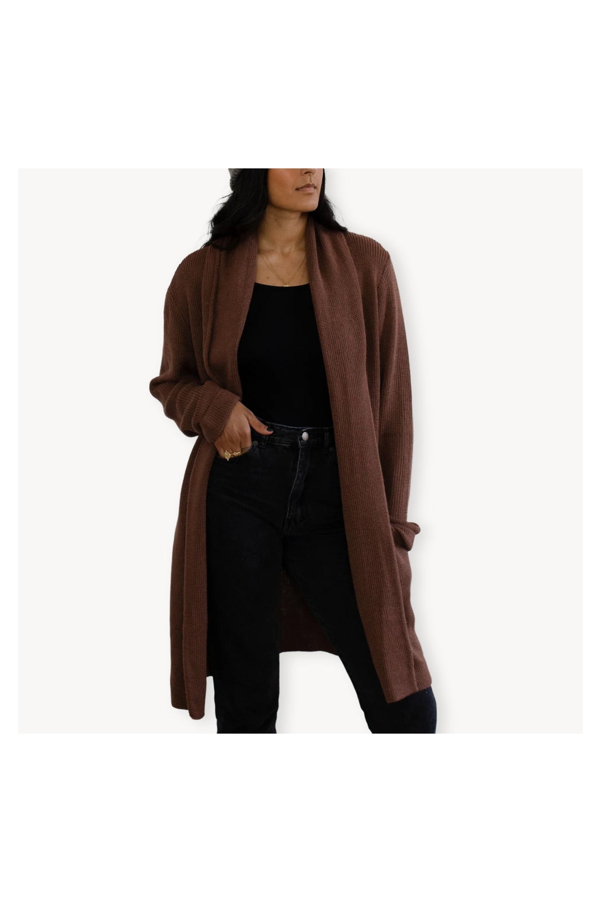 Pokoloko Mia alpaca sweater in Blushing Brown with relaxed draped silhouette