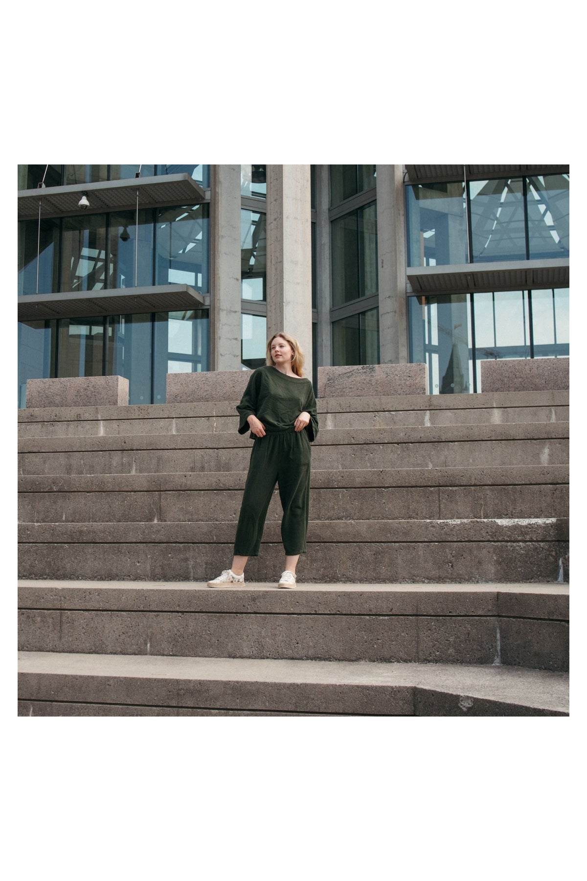 Pokoloko Loft Cotton crop top in Forest with bell sleeves