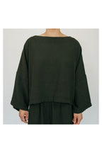 Pokoloko Loft Cotton crop top in Forest with bell sleeves