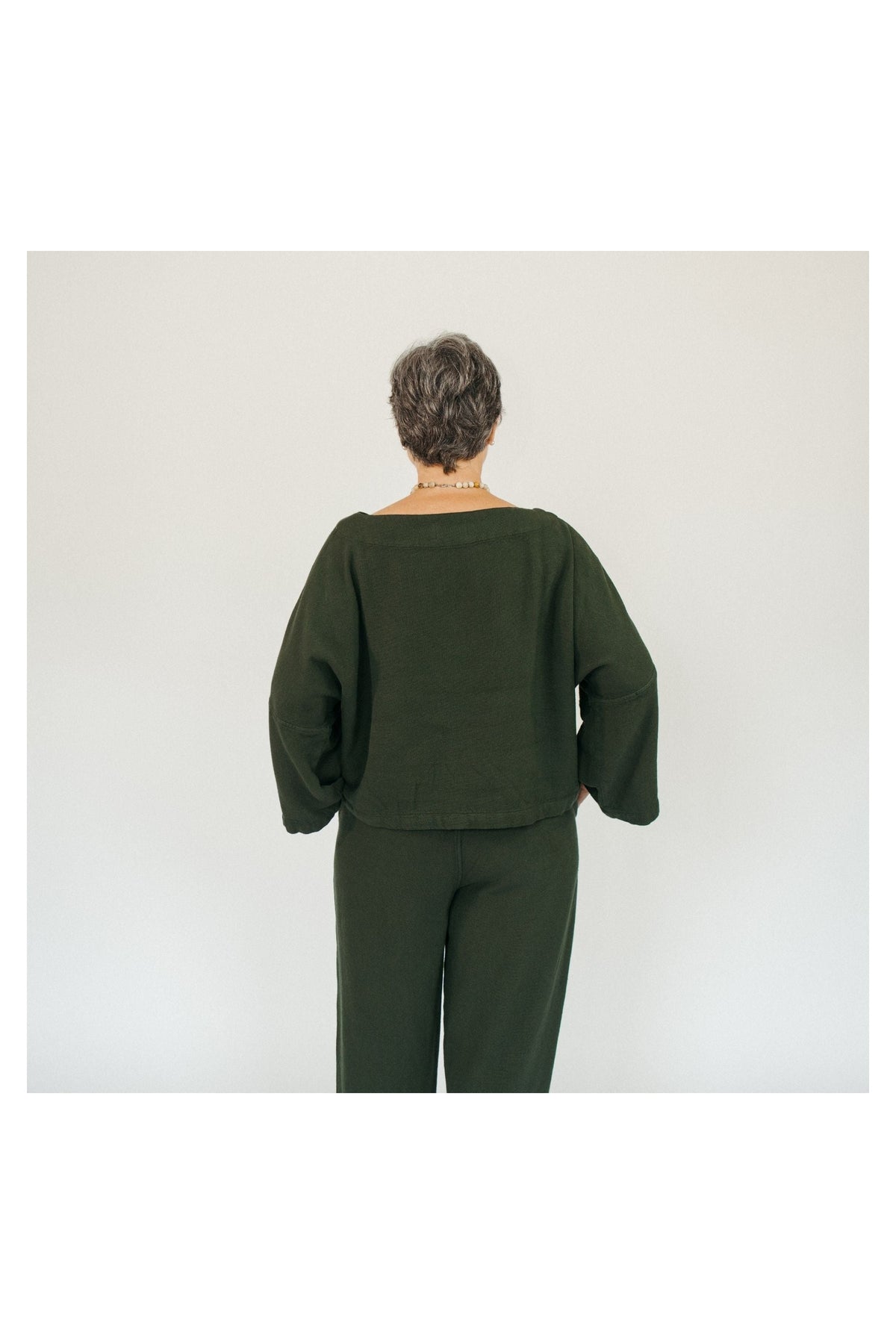Pokoloko Loft Cotton crop top in Forest with bell sleeves