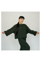 Pokoloko Loft Cotton crop top in Forest with bell sleeves