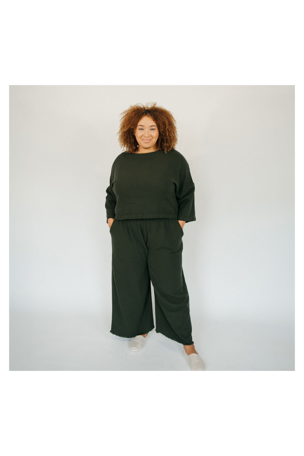 Pokoloko Loft Cotton palazzo pants in Forest with wide-leg silhouette