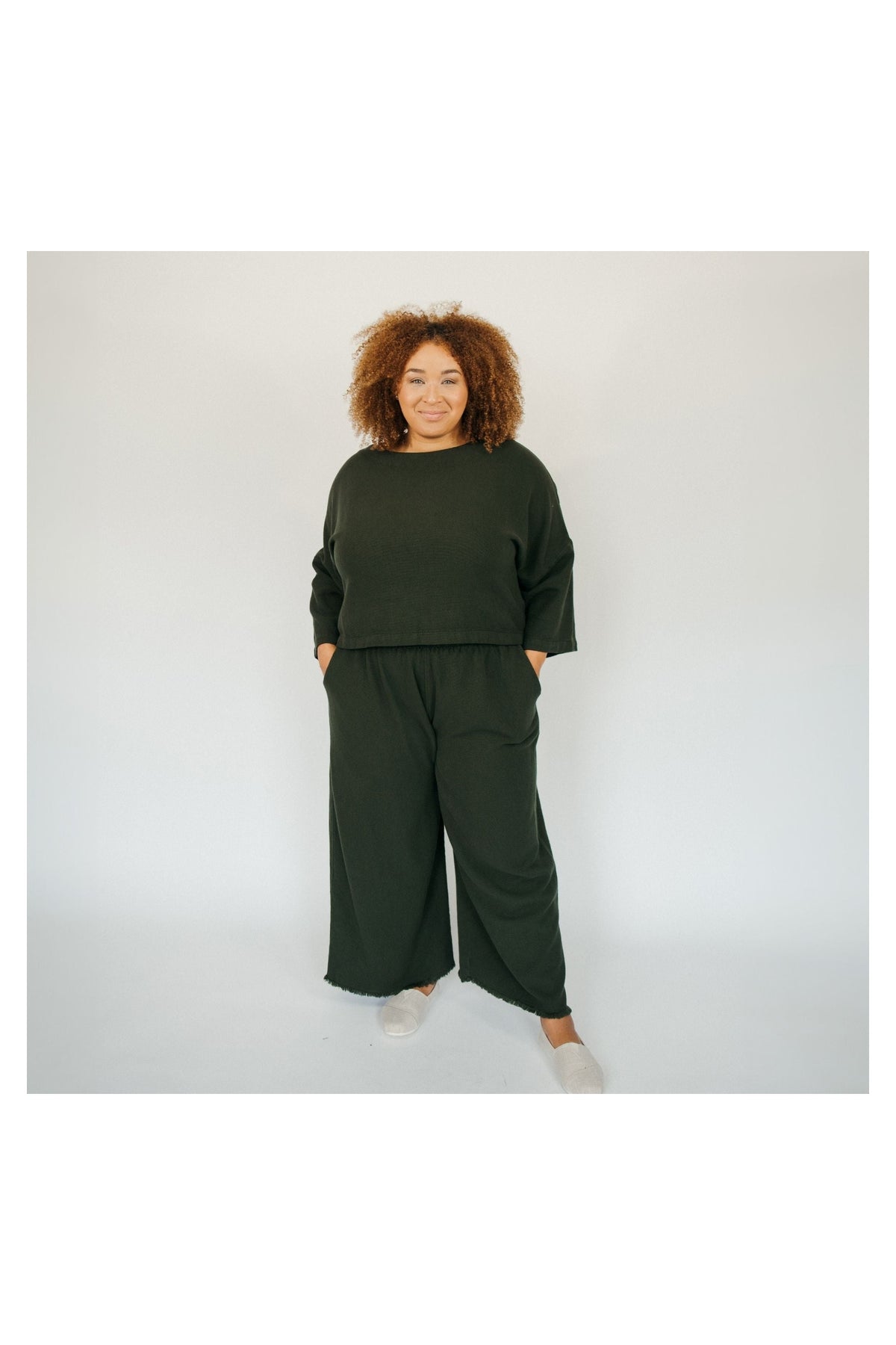 Pokoloko Loft Cotton palazzo pants in Forest with wide-leg silhouette
