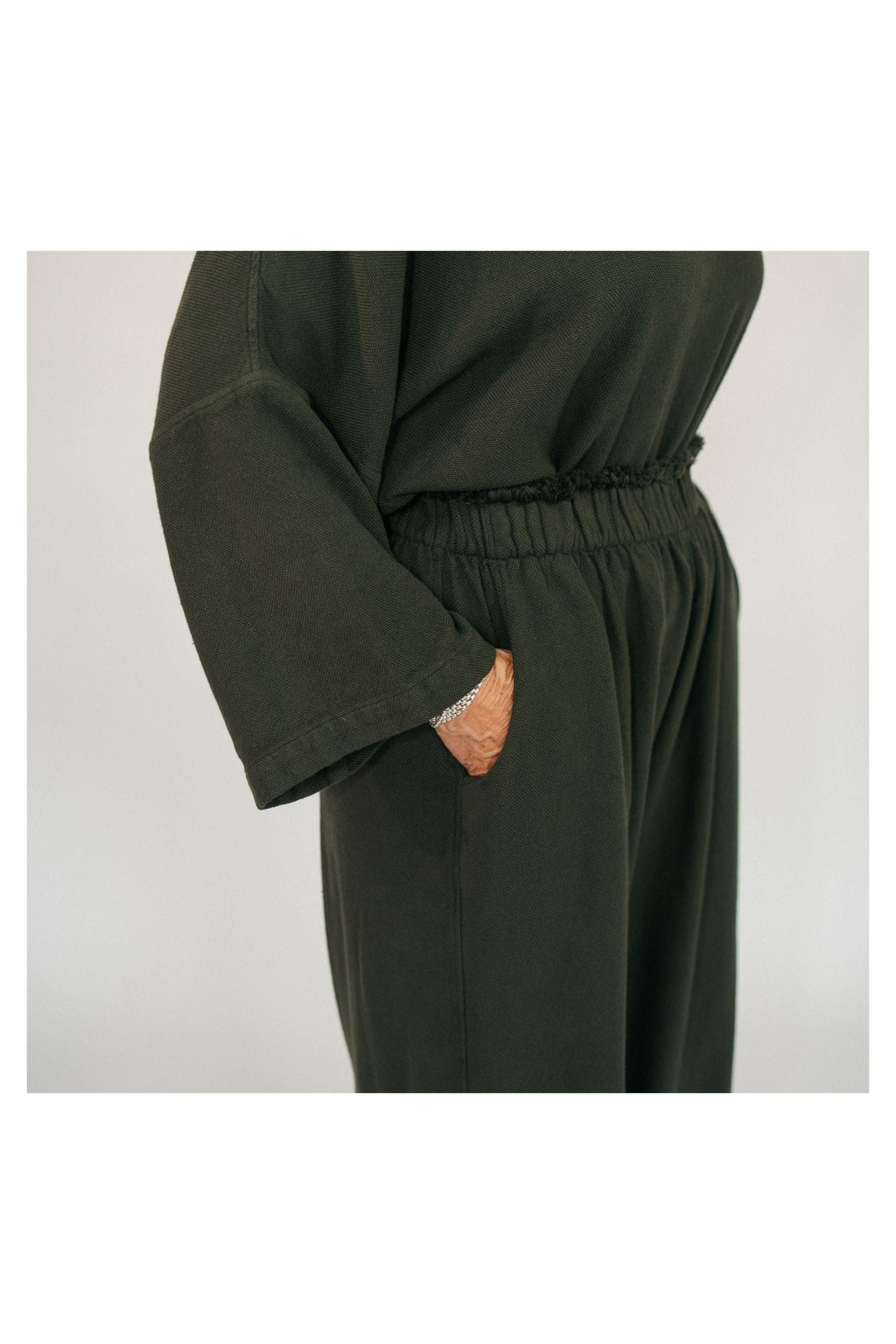 Pokoloko Loft Cotton palazzo pants in Forest with wide-leg silhouette