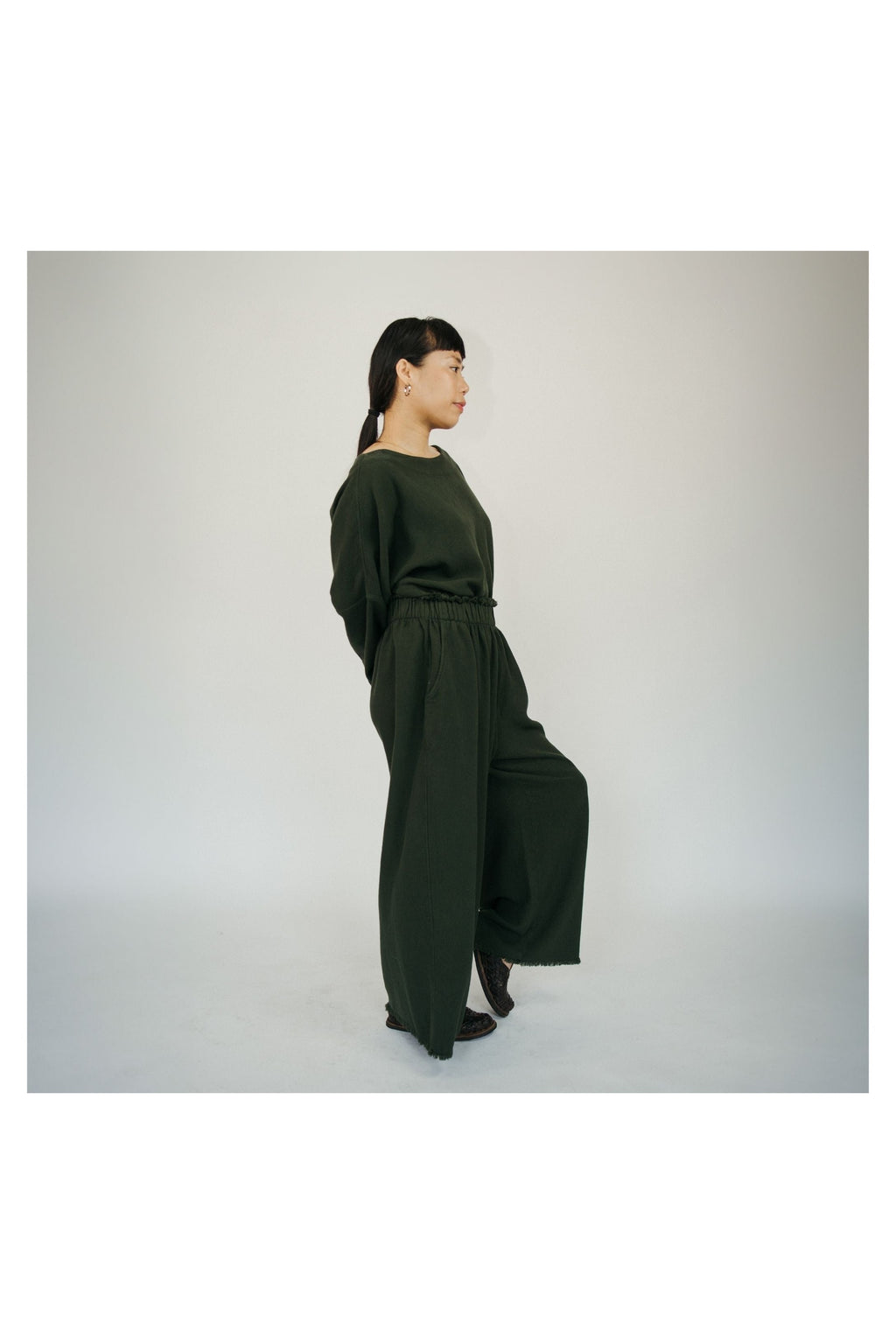 Pokoloko Loft Cotton palazzo pants in Forest with wide-leg silhouette