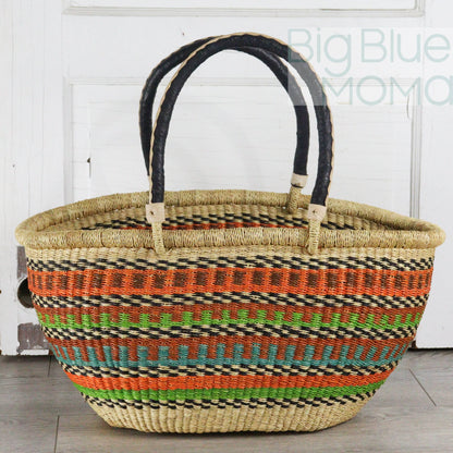 Big Blue Moma Bolga Basket - Bolga Basket - Large Special Shopper - Traditional Palette
