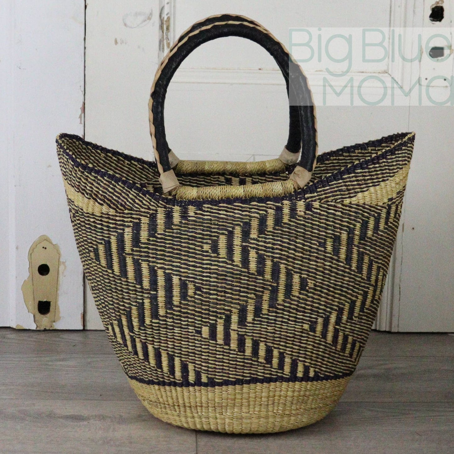 Big Blue Moma Bolga Basket - Large U Shopper - Natural Palette