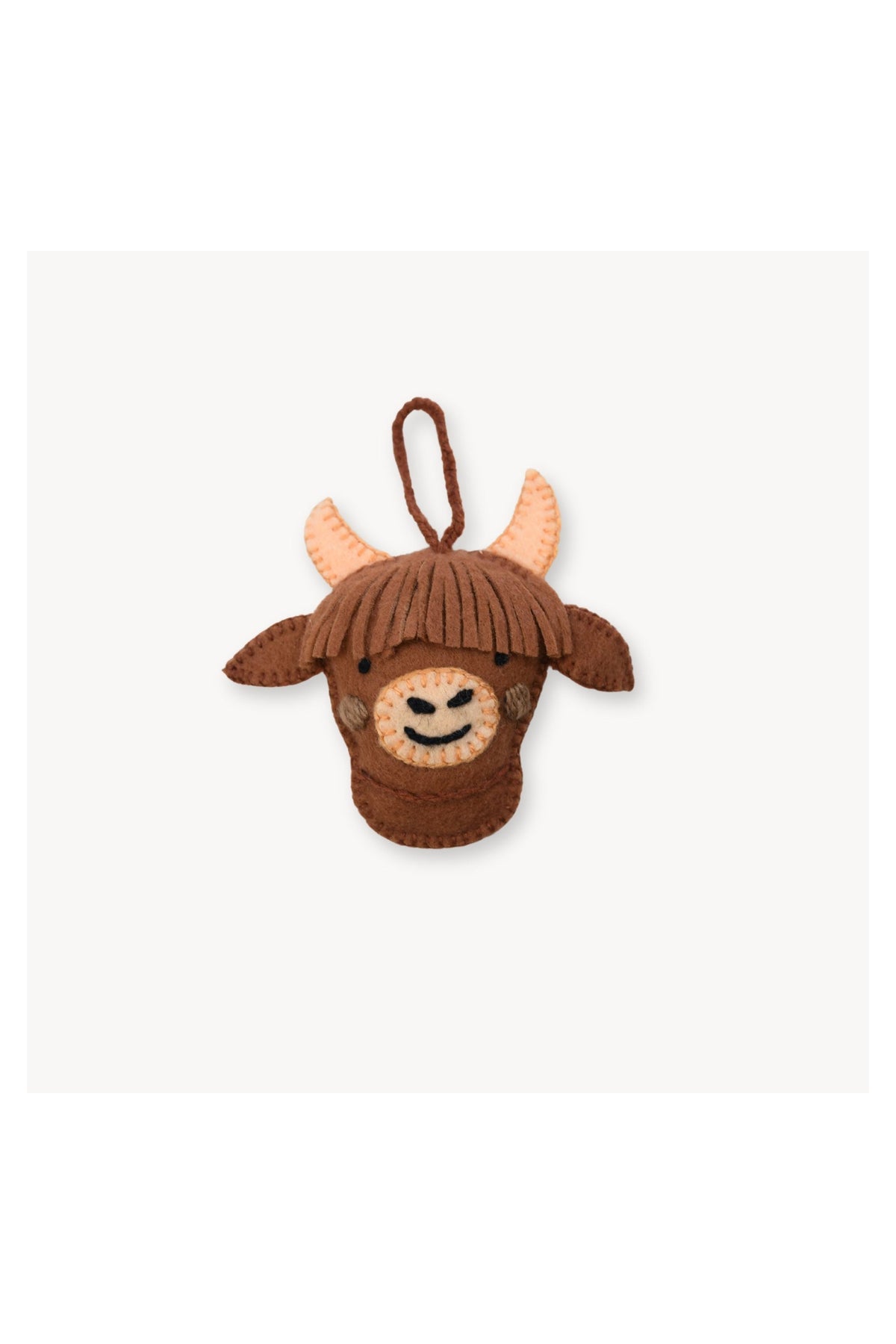 Pokoloko hand-embroidered Highland Cow ornament made by Peruvian artisans