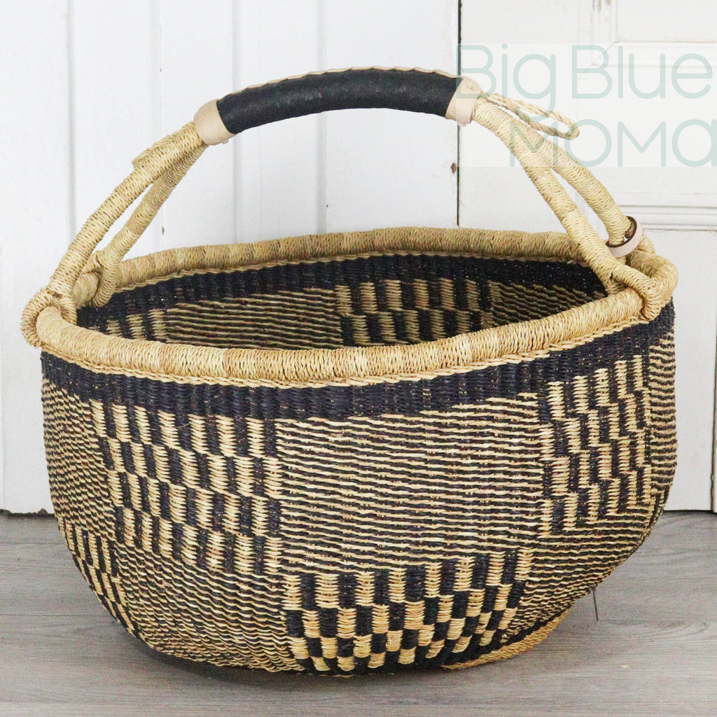 Big Blue Moma Bolga Basket - Large Round Basket - Natural Palette