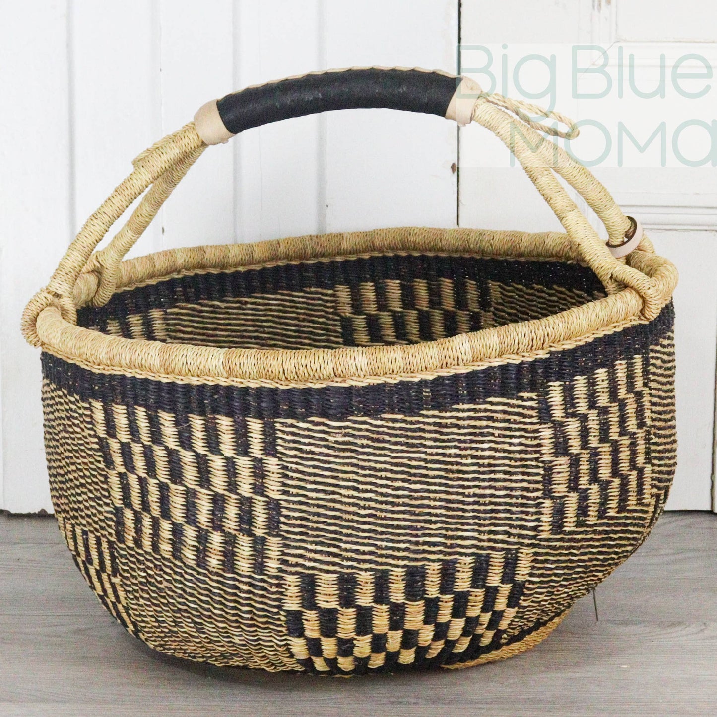 Big Blue Moma Bolga Basket - Large Round Basket - Natural Palette