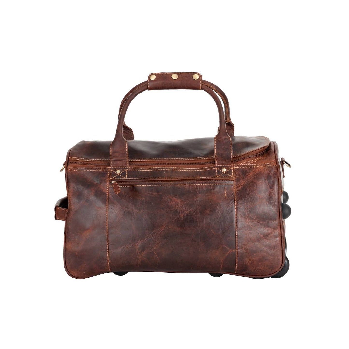 Greenwood “Pathfinder” Leather Wheeled Duffel Bag: Sandal