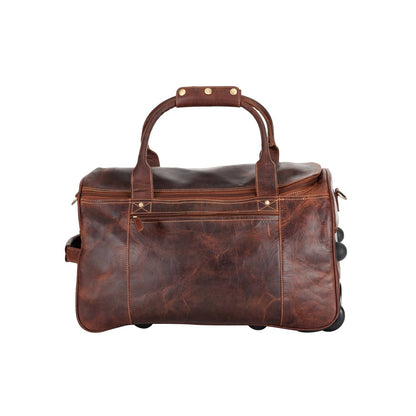 Greenwood “Pathfinder” Leather Wheeled Duffel Bag: Sandal