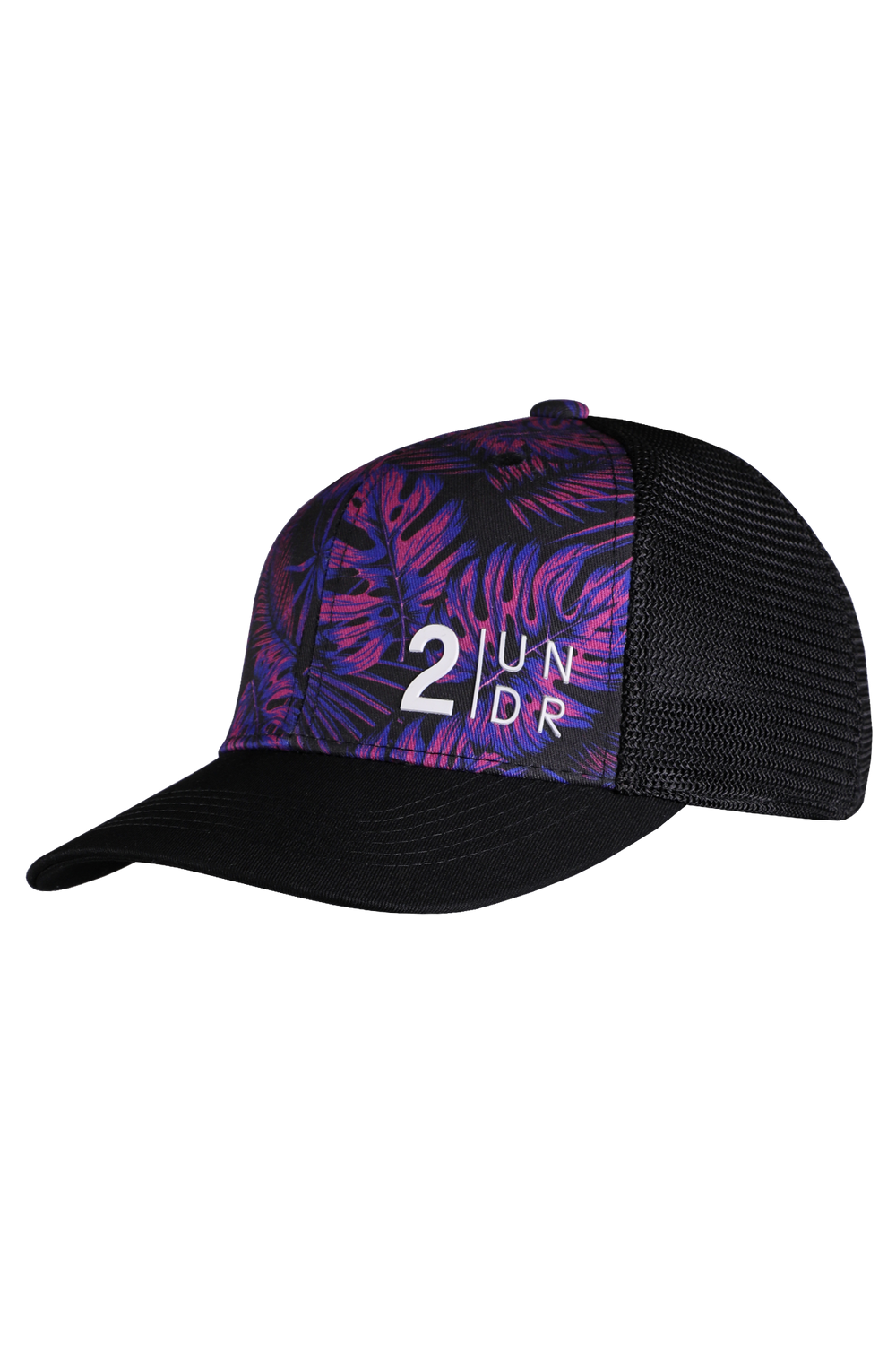 2UNDR Ultraviolet printed mesh-back trucker hat with purple patterned front panel