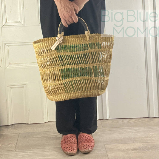 Big Blue Moma Bolga Basket - Special Net - Medium: Natural & Turquoise