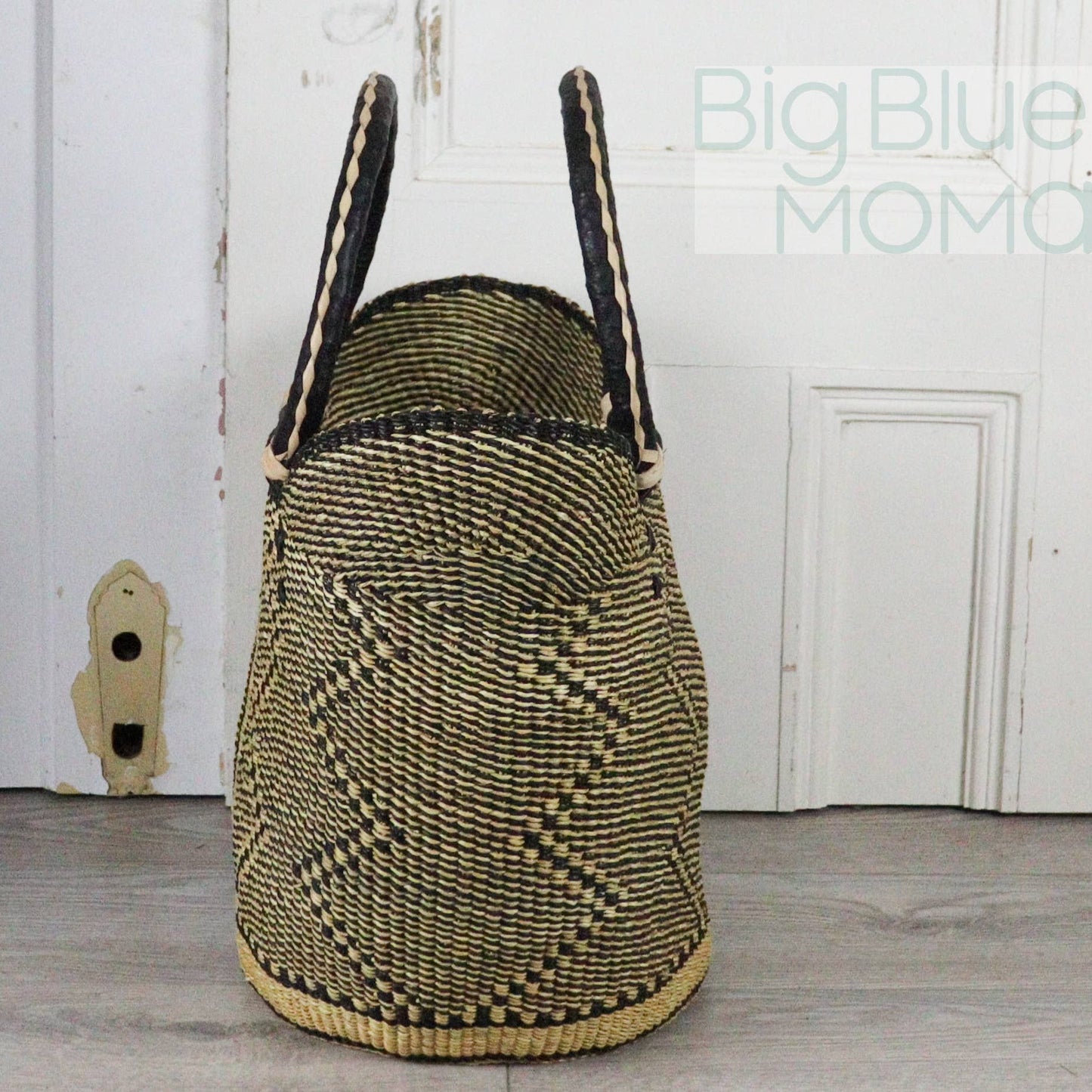 Big Blue Moma Bolga Basket - Large U Shopper - Natural Palette