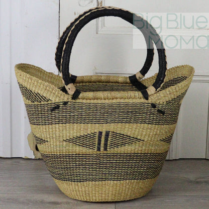 Big Blue Moma Bolga Basket - Large U Shopper - Natural Palette