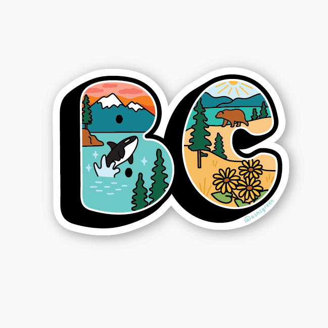 'BC' - British Columbia retro postcard style sticker