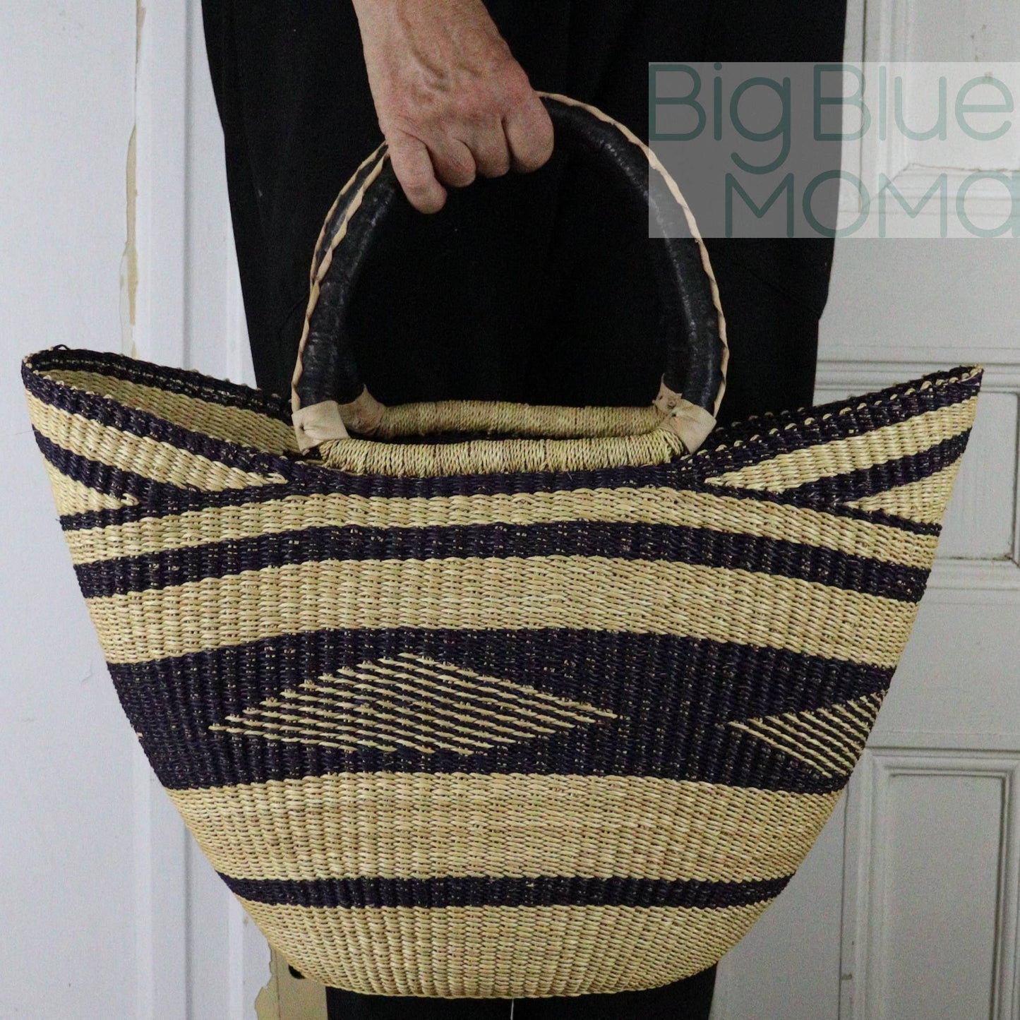Big Blue Moma Bolga Basket - Large U Shopper - Natural Palette