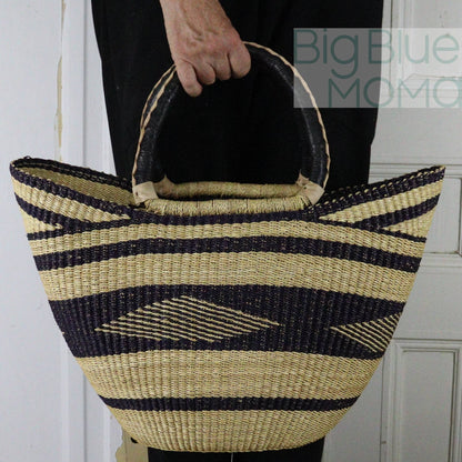 Big Blue Moma Bolga Basket - Large U Shopper - Natural Palette