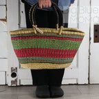 Big Blue Moma Bolga Basket - Bolga Basket - Large Special Shopper - Traditional Palette