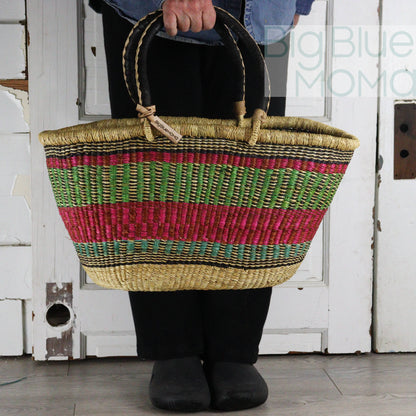 Big Blue Moma Bolga Basket - Bolga Basket - Large Special Shopper - Traditional Palette