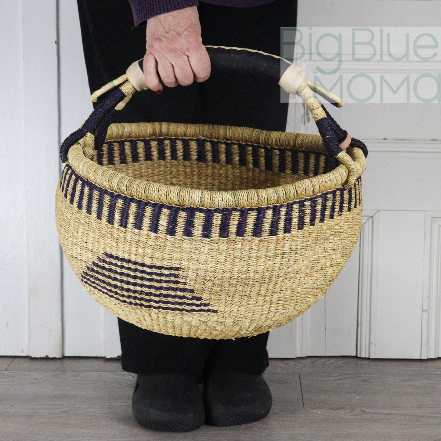 Big Blue Moma Bolga Basket - Large Round Basket - Natural Palette