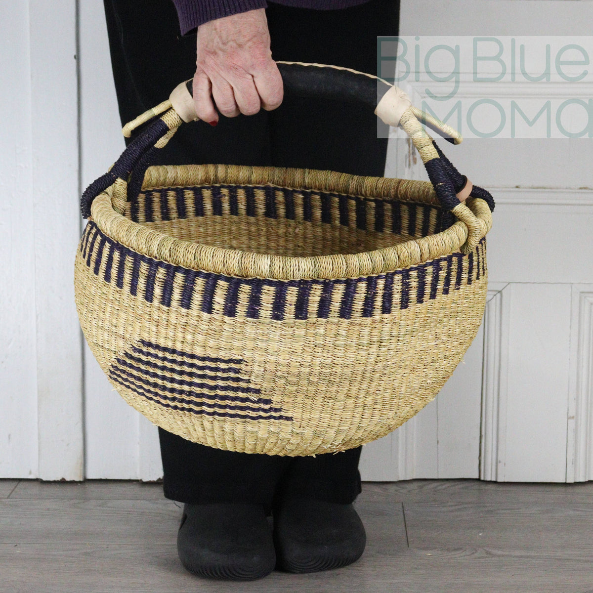 Big Blue Moma Bolga Basket - Large Round Basket - Natural Palette