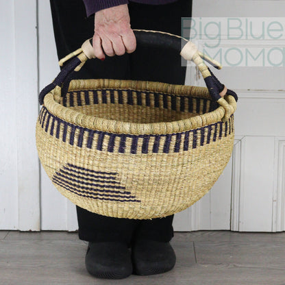 Big Blue Moma Bolga Basket - Large Round Basket - Natural Palette