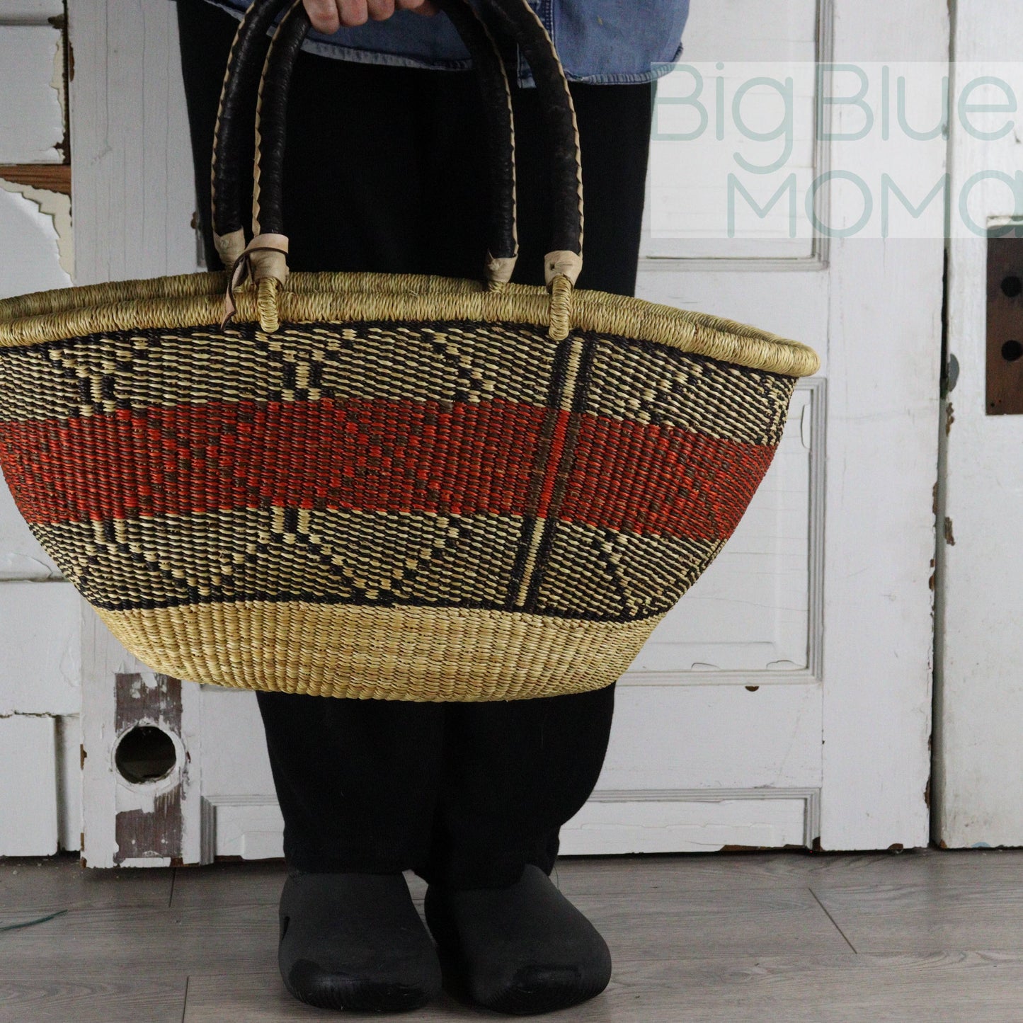 Big Blue Moma Bolga Basket - Bolga Basket - Large Special Shopper - Traditional Palette