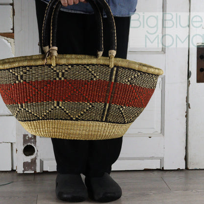 Big Blue Moma Bolga Basket - Bolga Basket - Large Special Shopper - Traditional Palette