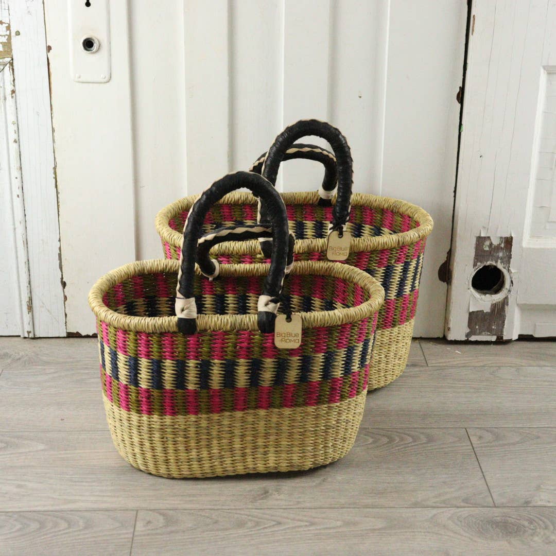 Big Blue Moma Oval Basket with Two Handles Medium - Traditional Palette