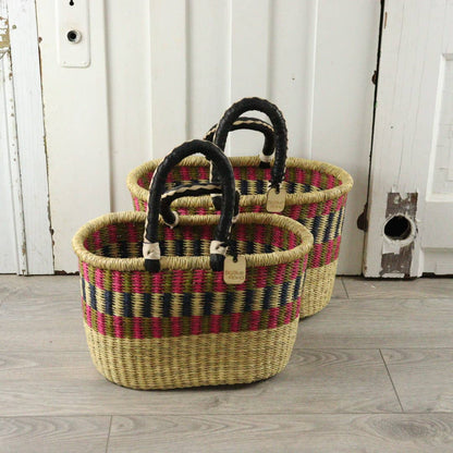 Big Blue Moma Oval Basket with Two Handles Medium - Traditional Palette