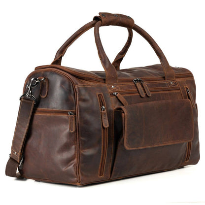 Large Leather Weekender Bag - Casual Vintage Look: Sandal