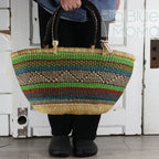 Big Blue Moma Bolga Basket - Bolga Basket - Large Special Shopper - Traditional Palette