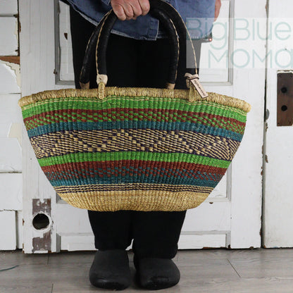 Big Blue Moma Bolga Basket - Bolga Basket - Large Special Shopper - Traditional Palette