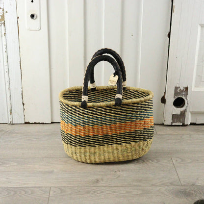 Big Blue Moma Oval Basket with Two Handles Medium - Traditional Palette