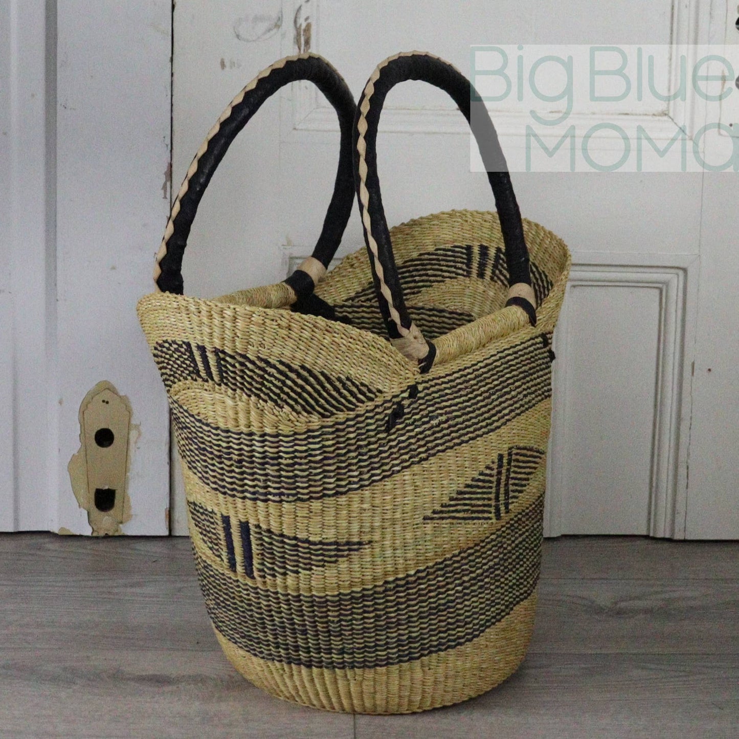 Big Blue Moma Bolga Basket - Large U Shopper - Natural Palette